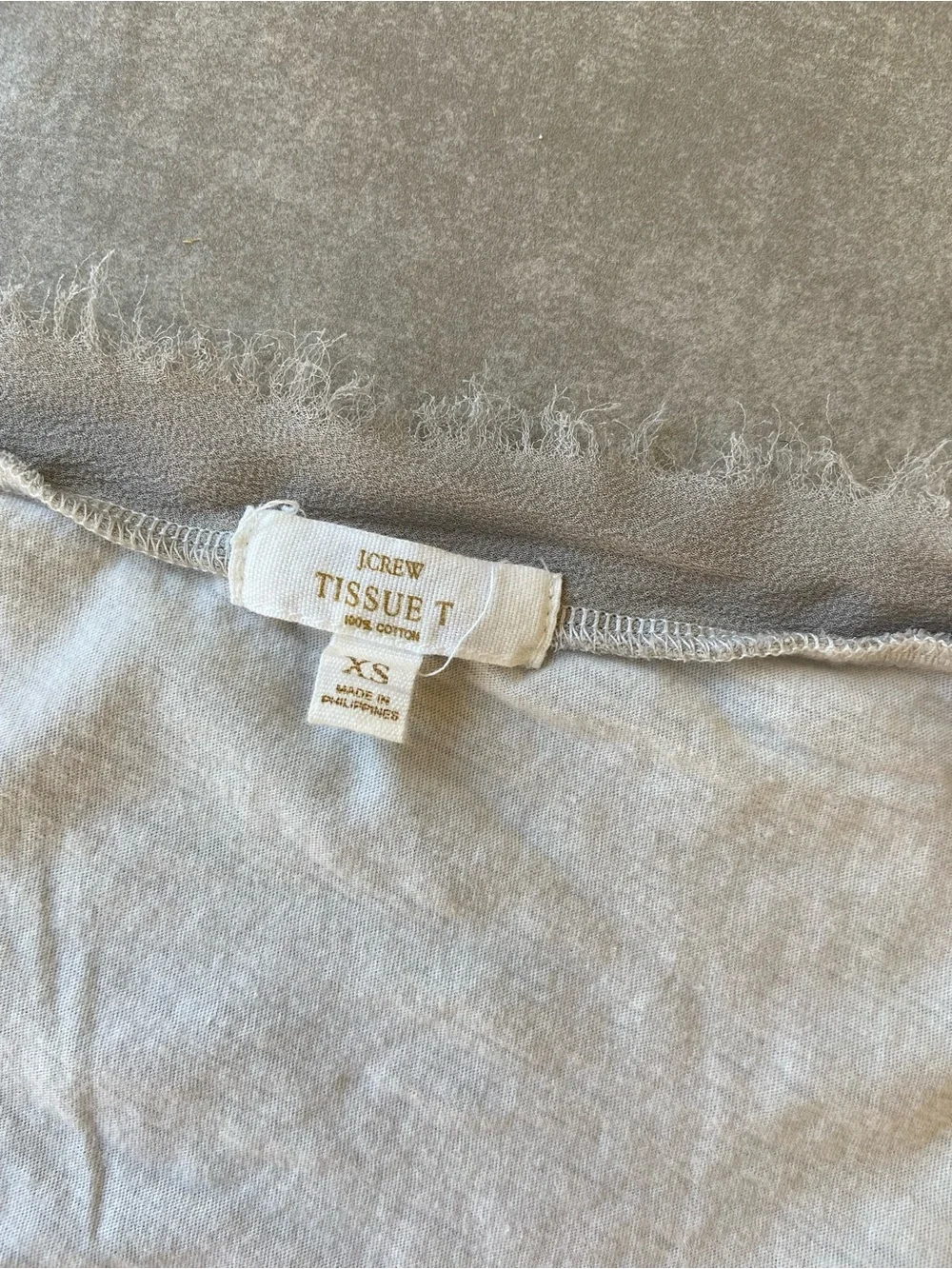 Light Gray J Crew Women's Short Sleeve Tee with Frayed chiffon trim